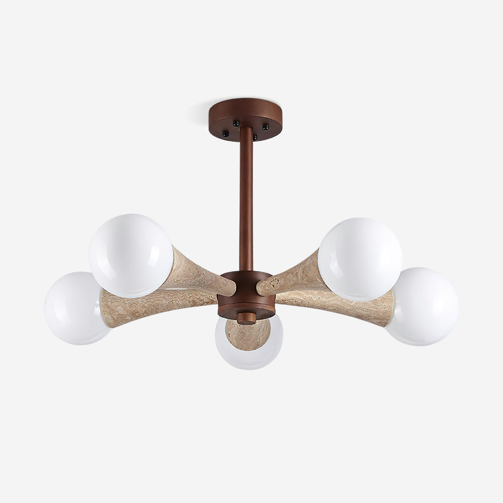 Ceiling Light Branching Travertine Arm Flush Mount With Opal Glass